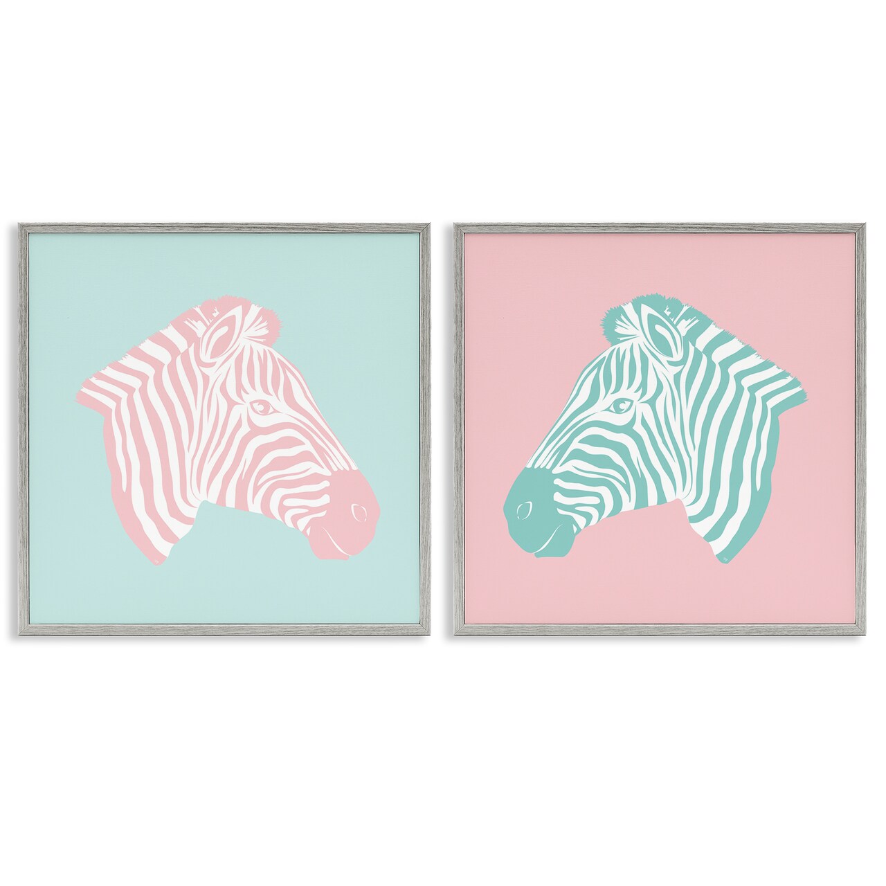 Stupell Industries Sweet Pink and Teal Zebras 2pc Framed Giclee Wall Art Set Design by Martina Pavlova